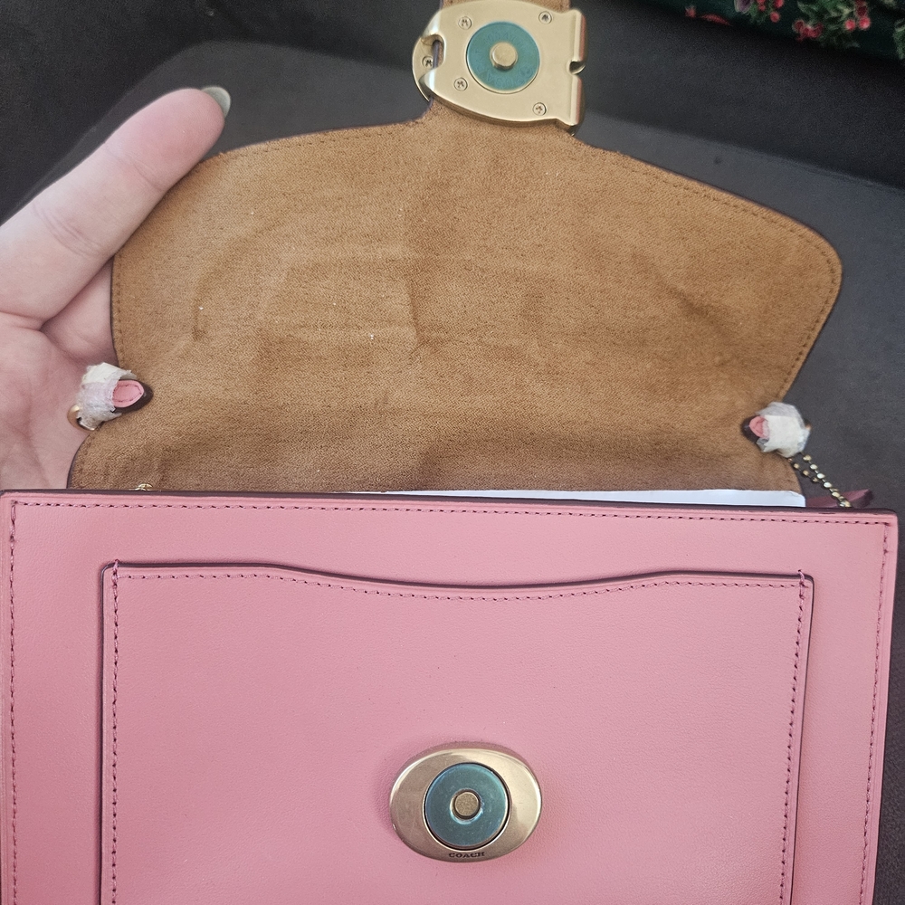 Coach Tabby Clutch Brass Rouge Taffy Pink Leather C0869 - Picture 2 of 7